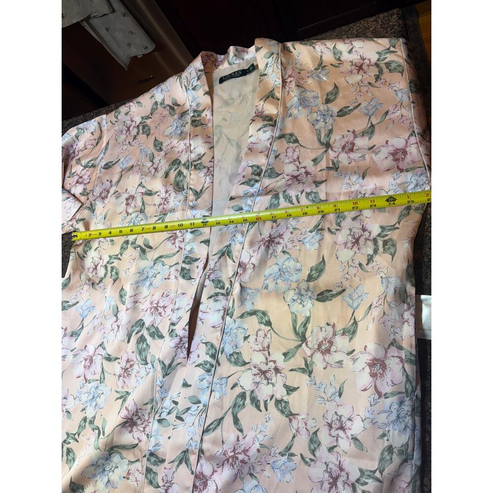 Lauren Ralph Lauren Pink Floral Satin Bell Sleeve Robe Size XL - Picture 6 of 12